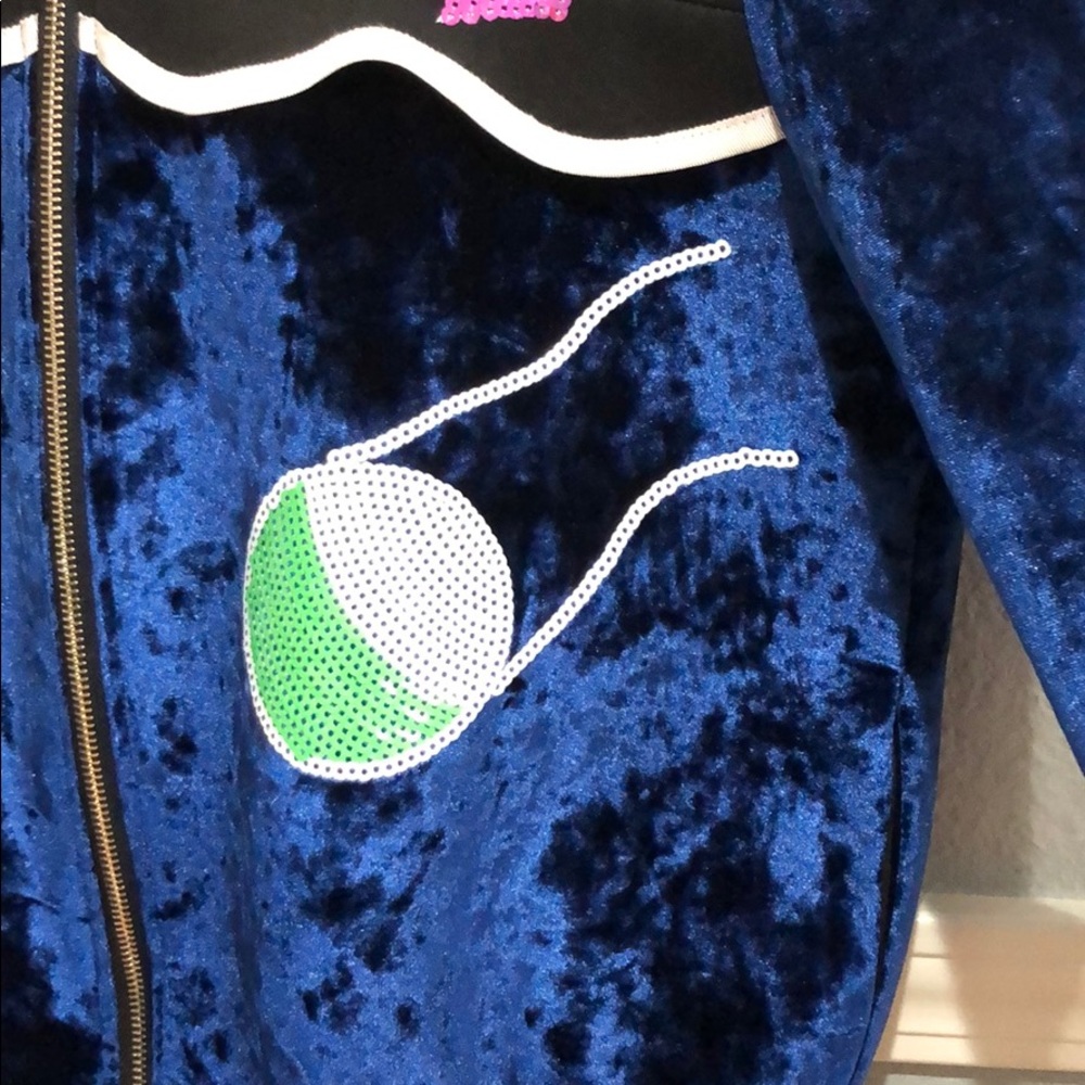 Bebe blue velvet outer space Bomber Jacket - Picture 3 of 6